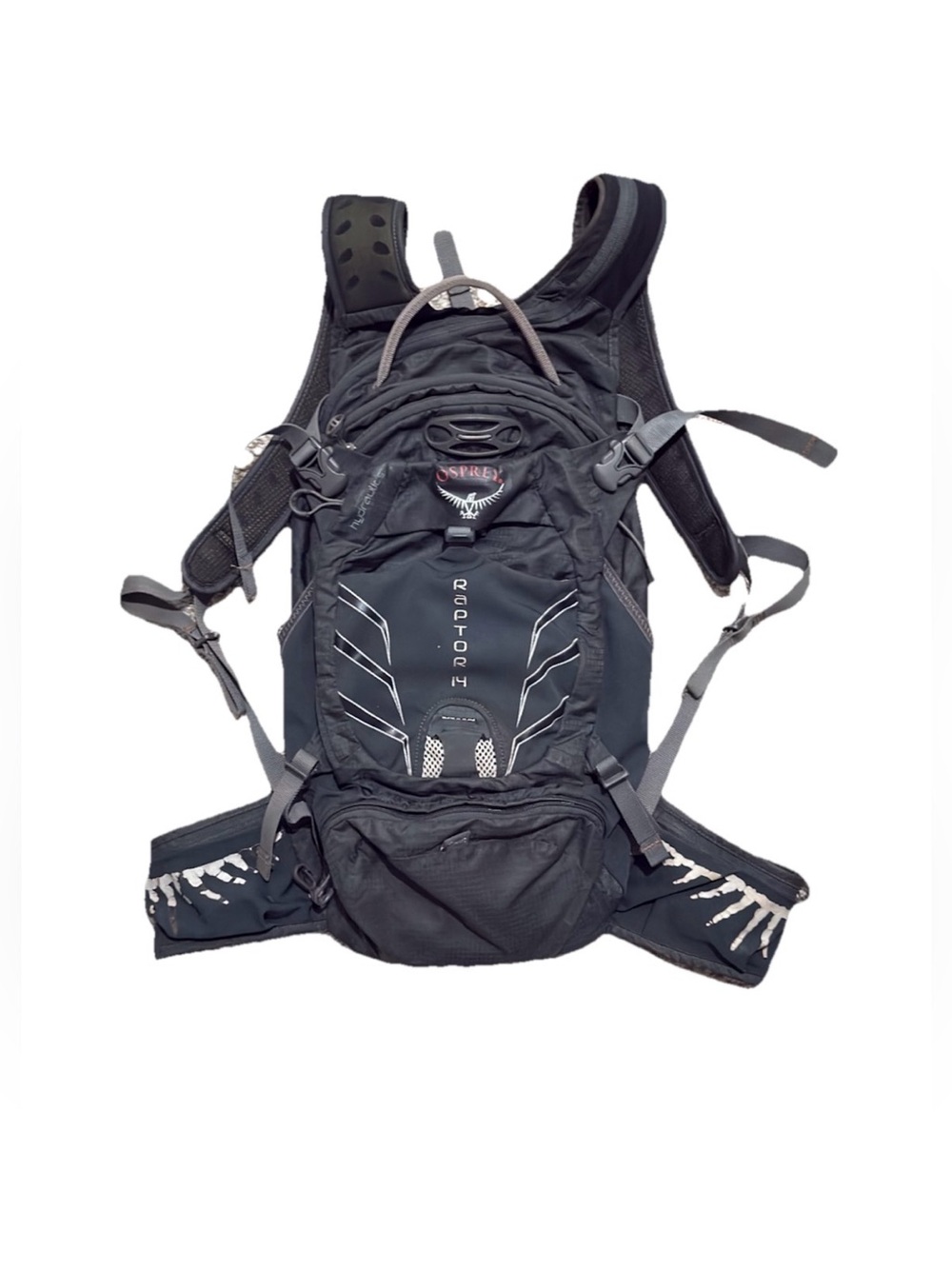 Osprey Raptor 14 Mountain Bike Hydration Backpack Black Gray MTB Pack Tool Roll